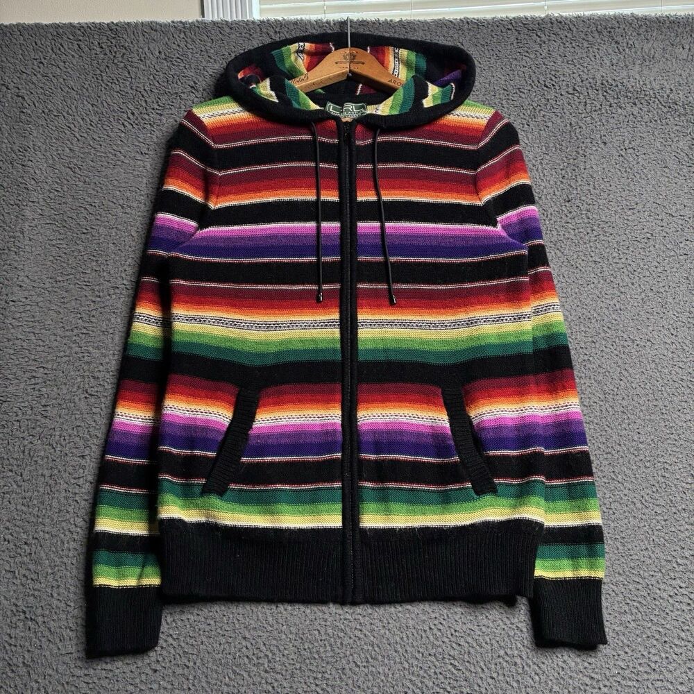 L-RL Active Ralph Lauren Womens Southwestern Full Zip Hoodie Wool Sweater Large